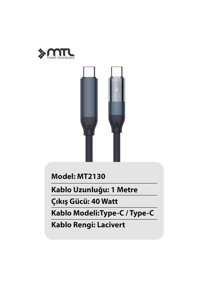 40w Pd Type-c To Type-c Örgülü Hızlı Şarj Ve Data Kablosu 1 Metre Mt2130