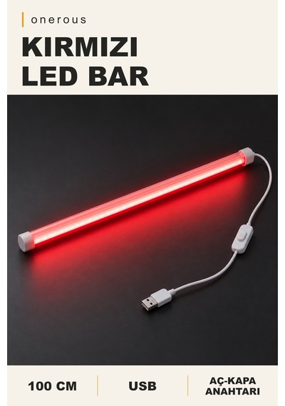 Onerous 100 Cm Kırmızı Led Bar, Anahtarlı, Usb, Yapışkanlı
