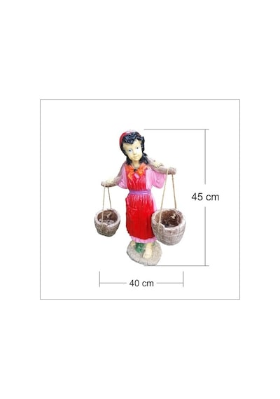 Saksılı Sepetli Yoğurtçu Testili Kız 70 Cm Ev Ve Bahçe Heykeli