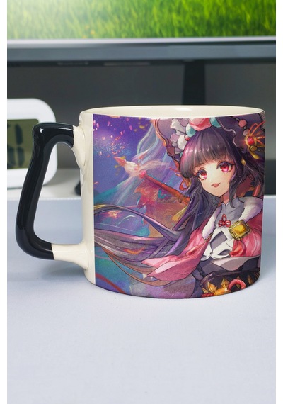 Yun Jin Genshin İmpact Baskılı Seramik Lüks Kupa 1 Adet Özel Siyah Kulp Dalga Kulp V3d Çok Renkli