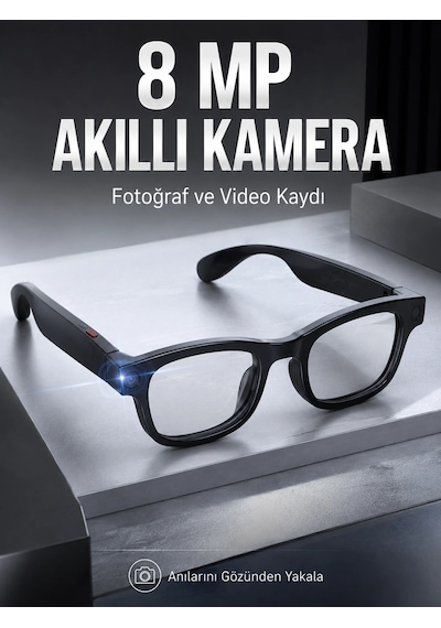 Siyah Bluetooth Akıllı Kamera Gözlüğü 8 Mp Kameralı Aı Çeviri Wi-fi Fotoğraf Video Müzik Arama Ve Dokunmatik K