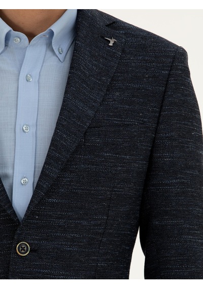 Cacharel Lacivert Slim Fit Yün Keten Karışımlı Ceket