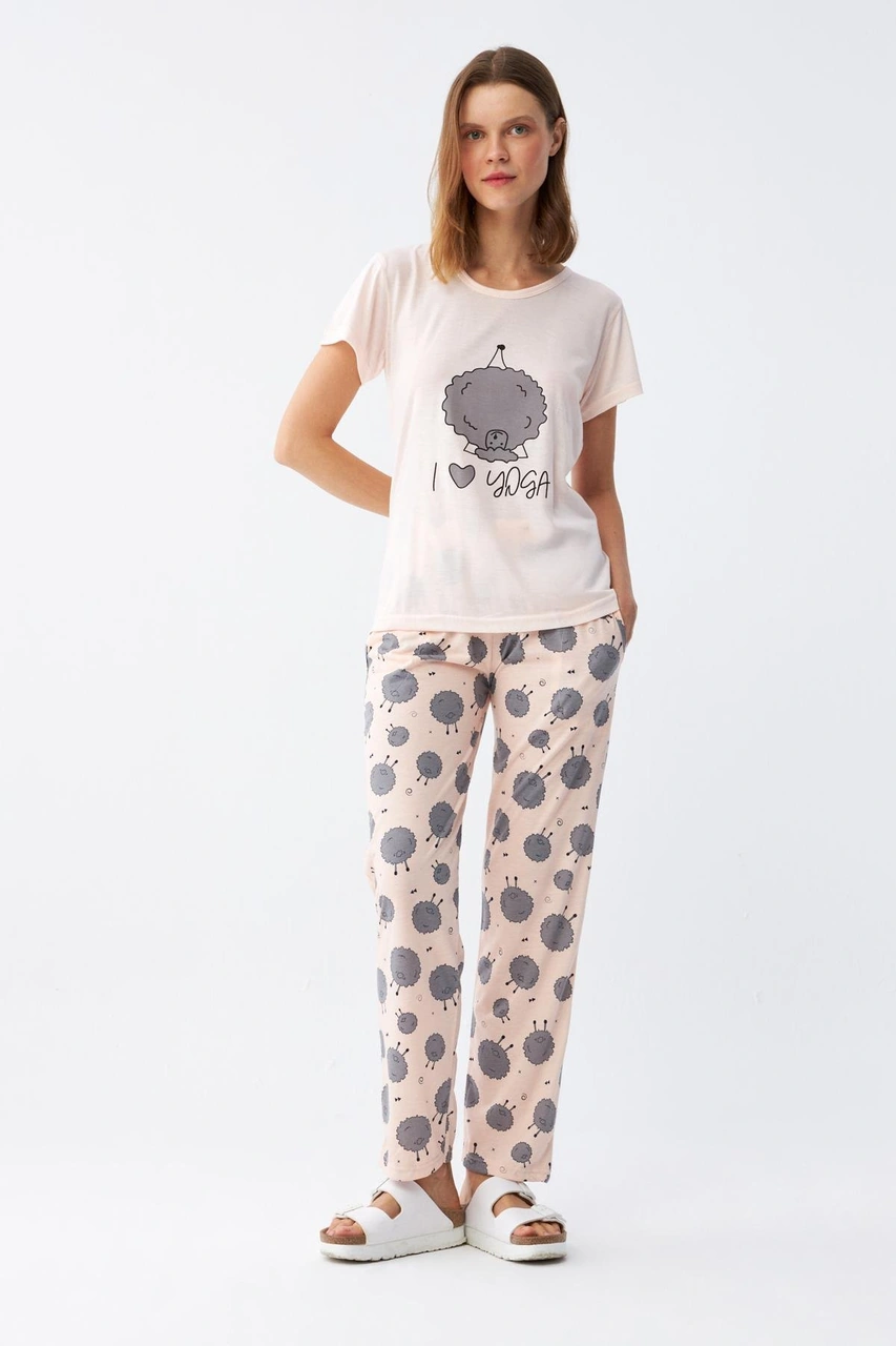 Akbeniz Kadın Kısa Kol Pijama Takım 20410 Pudra