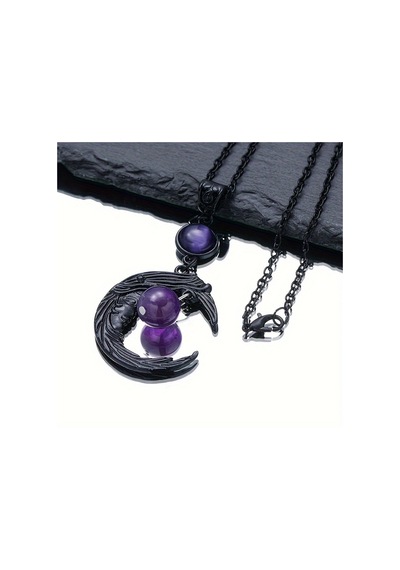Dükkan Design Macig Moon Ametist Taşlı Gotik Kolye Siyah