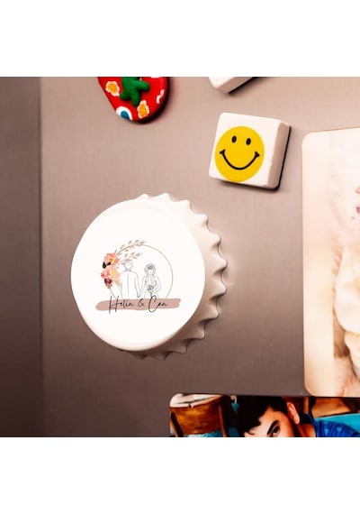 Kişiye Özel Düğün & Nikâh Hatırası Açacak Magnet İsimli Çift Çizim Tasarımlı Buzdolabı Açacağı 10 Adet