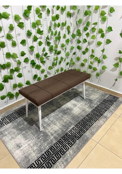 Özcan Metal Beyaz Metal Ayaklı Metal Kasalı Bench Mutfak Salon Antre Yatak Odası Balkon Puf Bank Kahverengi