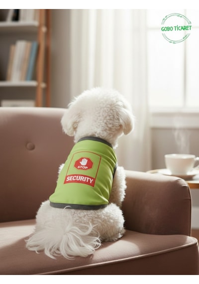 Yeşil Stop Security Güvenlik Baskılı Kedi Ve Köpek Kıyafeti Tişörtü Elbisesi Medium/m/beden 2