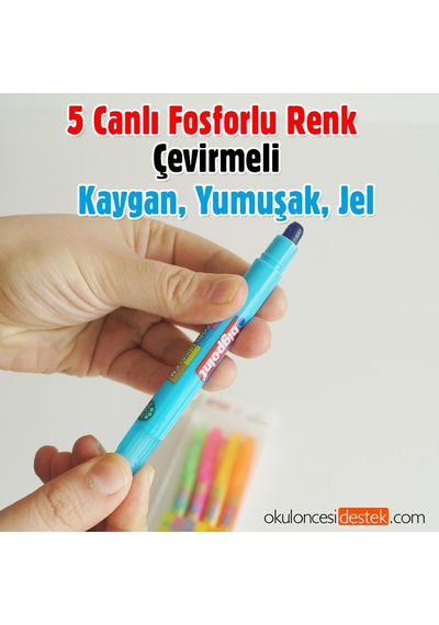 Çevirmeli Jel Mum Boya Fosforlu 5 Canlı Renk Bigpoint