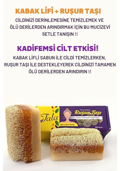 Tala Kabak Lifli Sabun & Ruşur Taşı 6 Adet Doğal Banyo Seti Arındırıcı Temizleyici