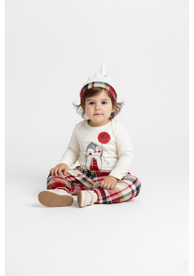 Mnk Baby & Kids Kravatlı Penguen Badi , Pantolon , Şapka Penye Takım Mnk0587 Kırmızı