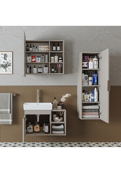 Likya Kapaklı Ve Açık Raflı Mdflam Lavabolu 72 Cm Banyo Dolabı Likya Kapaklı Ve Açık Raflı Mdflam Lavabolu 72 Cm Banyo Dolabı