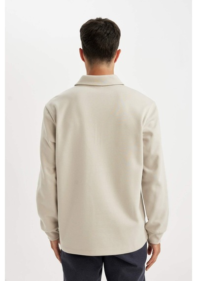 DeFacto Regular Fit Polo Yaka Yarım Fermuarlı Basic Düz Sweatshirt D2279AX24AUGR425 Gri