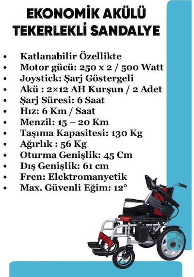 Ekonomik Akülü Tekerlekli Sandalye Hafif Ve Tek Hareketle Katlanabilir