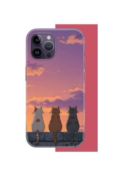 İphone 14 Pro Uyumlu Duvardaki Kediler Uv Baskılı Silikon Kılıf Renkli