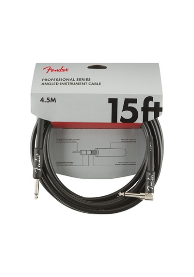 Fender 0990820059 Professional Enstrüman Kablosu 4.5m - Siyah Açılı Bir Ucu L Tipi Jak Gitar Girişinde Konfor Sağlayan Siyah Kablo