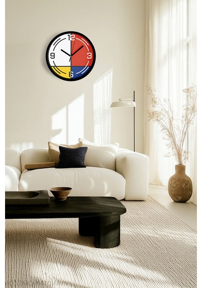 Soyut - Geometrik Temalı Modern Duvar Saati - 30cm - Önü Camlı Siyah Kasa - Sessiz Mekanizma-jh0353 Siyah