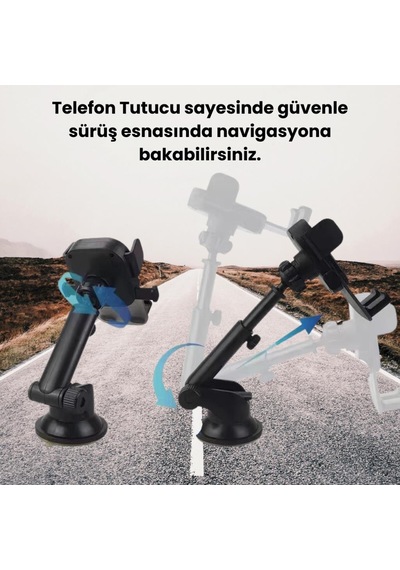 Coofbe Ayarlanabilir Uzunluk Yüksekllik Oynar Başlıklı Ön Cam Ve Torpido Üzeri Araç Telefon Tutucu Siyah