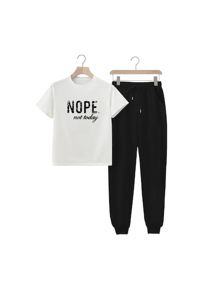 Uyguntarz Unisex Nope Not Today Baskılı Eşofman Takımı Beyaz