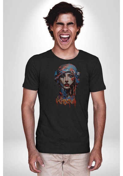 Khansa Eşarp Kadın Tasarımı Unisex Unisex Siyah Organik Baskılı T-shirt Penye Yüksek Kalite Siyah