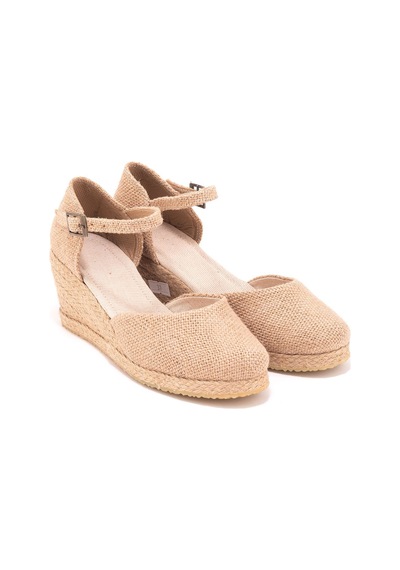 Star Tombis Gerçek Elişi Topuğu Kapalı Bilekten Bantlı Keten Espadril Dolgu Topuk Handmade Hasır