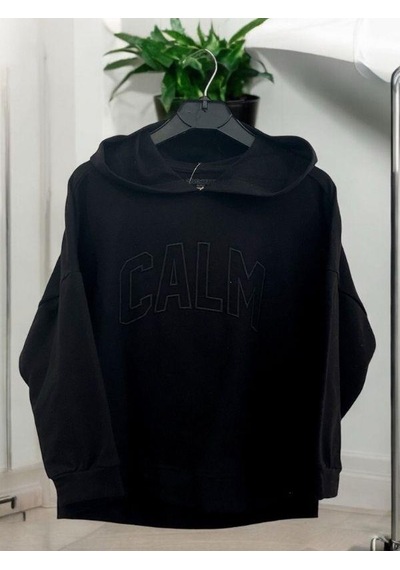 Kız Çocuk Kapüşonlu Calm Kapartmalı Sweatshirt-14372 Siyah Kız Çocuk Kapüşonlu Calm Kapartmalı Sweatshirt-14372 Siyah