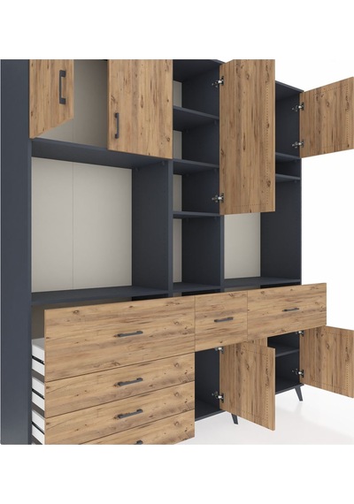Hyperion Dolap 10 Raflı 6 Çekmeceli 8 Kapaklı 220x44x243 Antrasit-çam/çam Çok Renkli Hyperion Dolap 10 Raflı 6 Çekmeceli 8 Kapaklı 220x44x243 Antrasit-çam/çam Çok Renkli