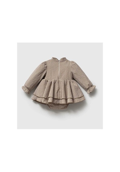 Ministok Amour Alttan Çıtçıtlı Kız Bebek Elbise Ve Hırka Takım Kahverengi