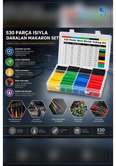 Kablo Makaron Tamir Seti 530 Parça Isıyla Daralan Büçüşen Elektri