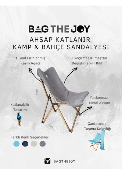 Bag The Joy Ahşap Antrasit İskelet - Koyu Gri Kılıf Sandalye Gri