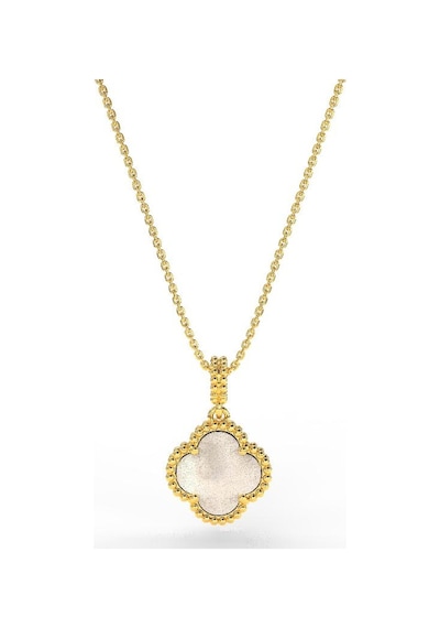 Roza Silver 925 Ayar Beyaz Sedef Taşlı Gold Yonca Gümüş Kolye Rn10283