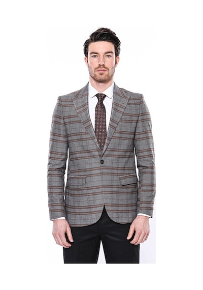 Wessi Ekose Desenli Slim Fit Kahverengi Erkek Ceket - Wessi Kahverengi