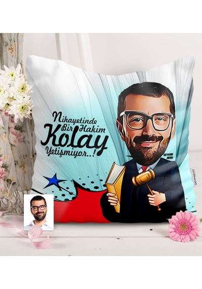 Kişiye Özel Bay Hakim Karikatürlü Saten Yastık - 1
