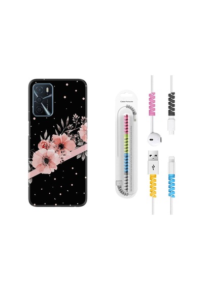 Oppo A16 Kılıf Kablo Koruyuculu Flowers Dots 1423