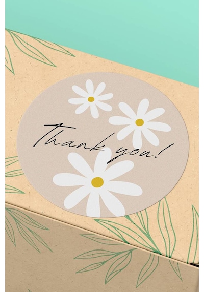 Thank You Papatyalı Kraft Sticker 3x3cm St2283 Çok Renkli