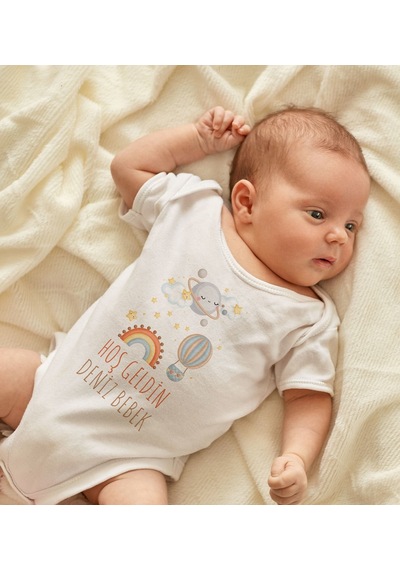 Bk Gift Bk Kids Hoş Geldin Bebek Tasarımlı Beyaz Bebek Body Zıbın-7 0-3 Ay