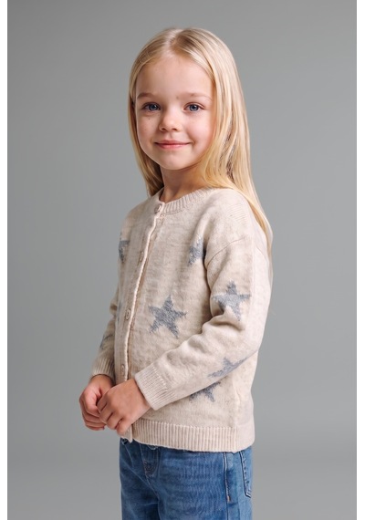 Defacto Yıldız Desenli Bisiklet Yaka Triko Basic Hırka Kız Bebek I4958a526wner233 Ekru-er233