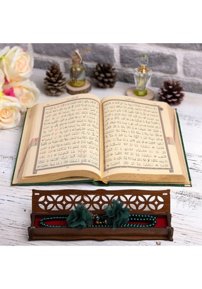 Hediyelik Kur'An-I Kerim Raşel Yeşil Orta B. Tespihli Ah.Kutu