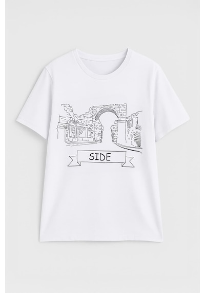 Kadın Bisiklet Yaka %100 Pamuk Side Baskılı Kısa Kollu T-shirt Çok Renkli