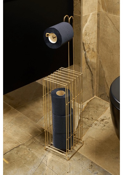 Parlak Altın Kare Köşeli Şık Tuvalet Kağıtlığı Ve Yedekli Rulo Standı, Banyo Düzenleyici, Dispenser