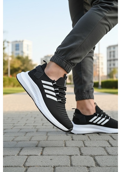 Enoch Ortopedik Ultra Hafif Şeritli Fileli Çoraplı Sneaker Spor Ayakkabı Siyah - Beyaz Enoch Ortopedik Ultra Hafif Şeritli Fileli Çoraplı Sneaker Spor Ayakkabı Siyah - Beyaz