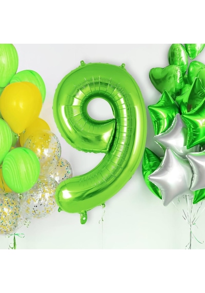 9 Rakam Açık Yeşil Folyo Balon 32-34" Inc 82 Cm