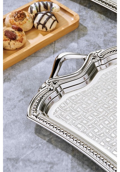 Cooker 2'li Evenia Metal Dikdörtgen Gümüş Sunum Tepsisi 49x30 Cm Ve 37x23 Cm Ckr3568 Diğer