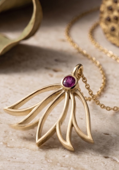 Yakut Lotus Çiçeği Kolye 07414063