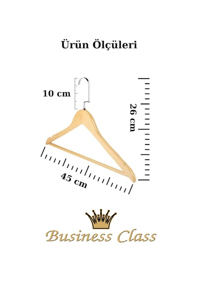 Ceket Askısı Business Class 45 Cm İtalyan Kanca Buluz Elbise Ahşap Askı 3 Adet Diğer
