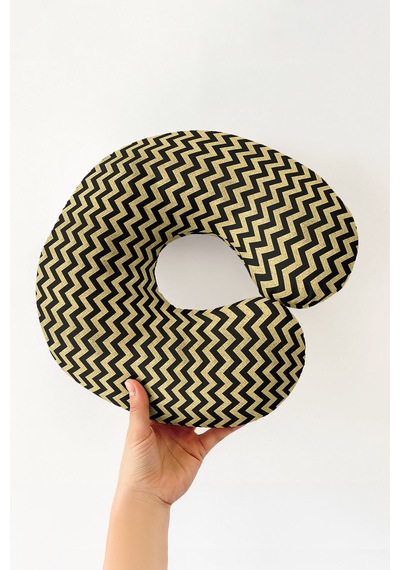 Zigzag Desenli Ergonomik Boyun Yastığı - Modern Altın Siyah Yumuşak Seyahat Yastığı Doygun Fırtına Fıstık Yeşili