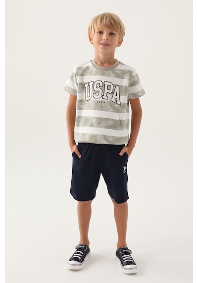 U.S. Polo Assn. U.s. Polo Assn Lisanslı Kangaroo Pocket Açık Haki Erkek Çocuk Bermuda Takım 5274-43096 Açık Haki