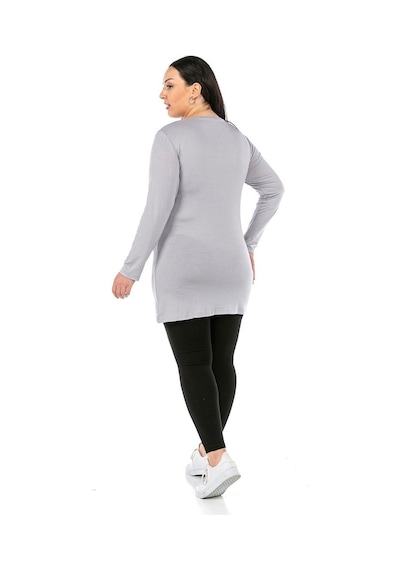 Disentis Büyük Beden Yuvarlak Yaka Uzun Kollu Viskon Uzun Gri Body
