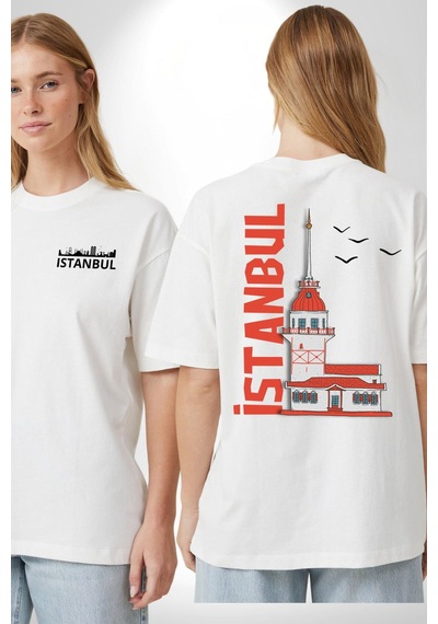 İstanbul Kız Kulesi Türkiye Beyaz Oversize Unisex Ön Ve Sırt Baskılı Tişört Beyaz İstanbul Kız Kulesi Türkiye Beyaz Oversize Unisex Ön Ve Sırt Baskılı Tişört Beyaz