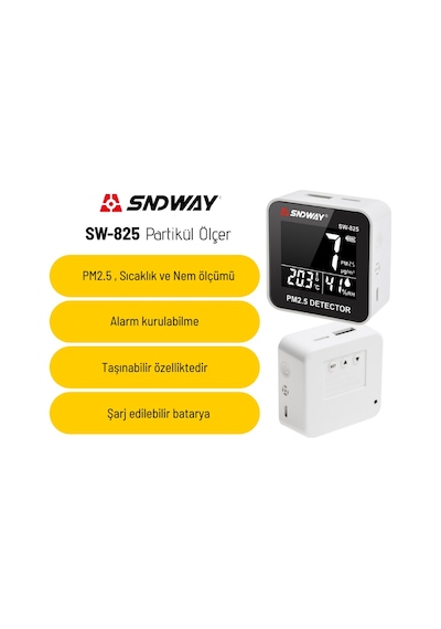 Sndway Sw-825 Pm2.5 Partikül Ölçer Sıcaklık Ve Nem Monitörü