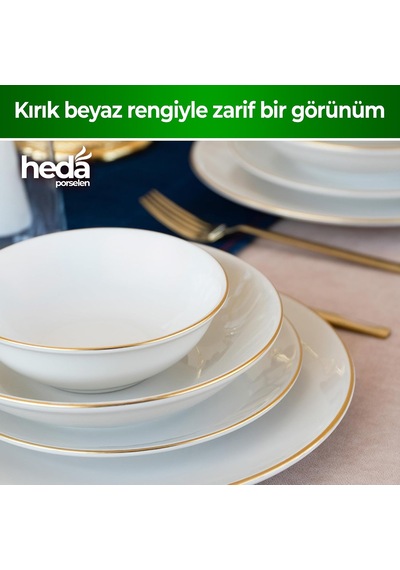 Heda Porselen Hayal Altın Yaldız 24 Parça 6 Kişilik Porselen Yemek Takımı Kırık Beyaz Şık Misafir Sofra Se Diğer